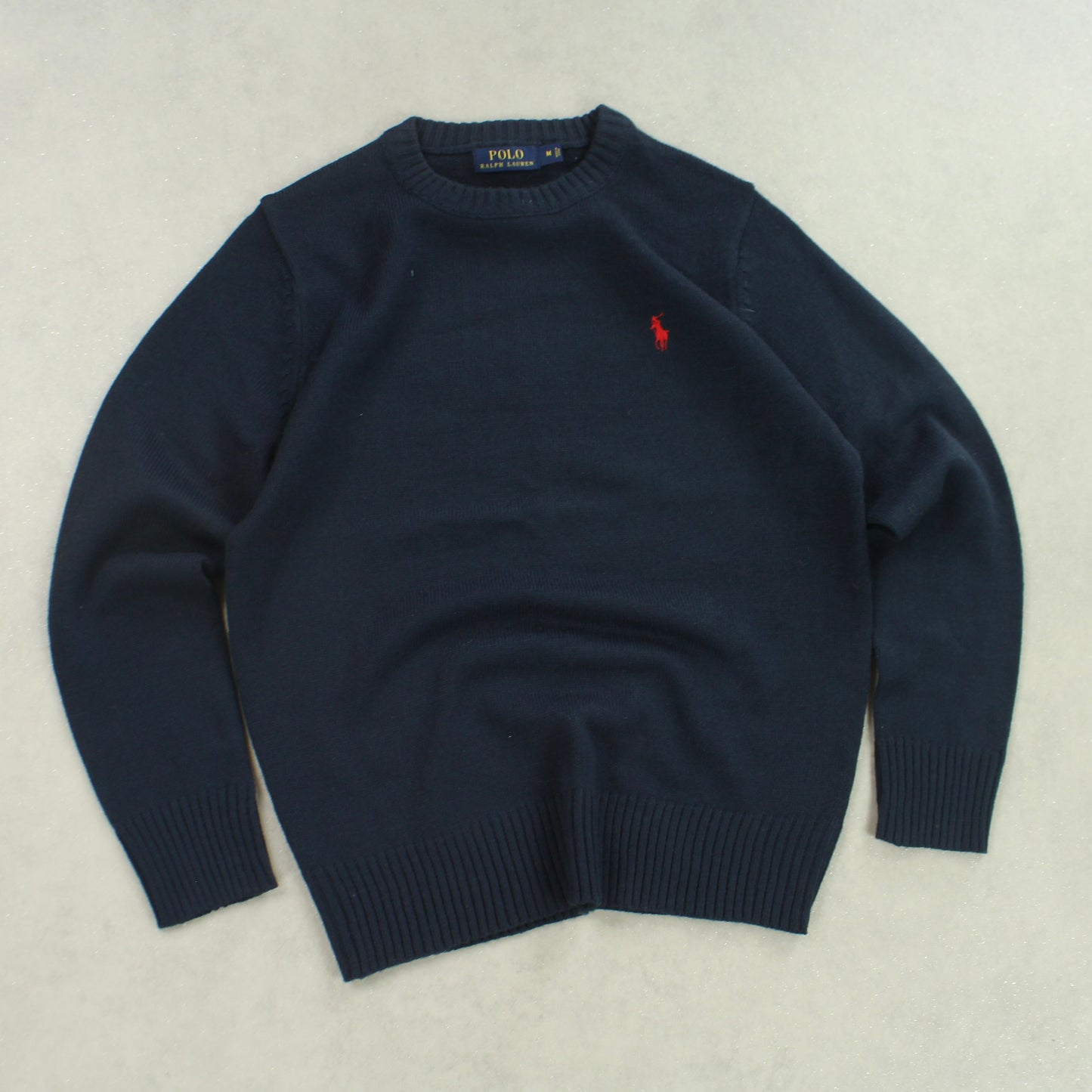SELTENER Ralph Lauren Strickpullover aus den 1990ern, Marineblau – (S)