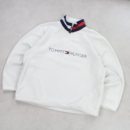 RARE 1990s Tommy Hilfiger 1/4 Zip Fleece Cream - (XL)