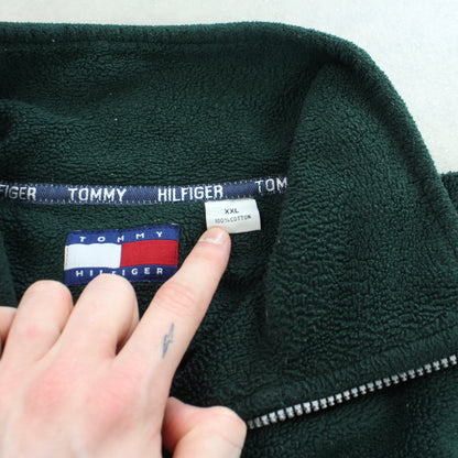 RARE 1990s Tommy Hilfiger 1/4 Zip Fleece Green - (XL)