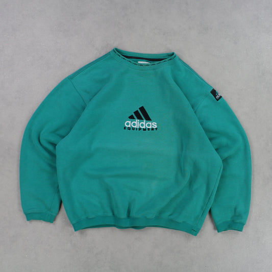 RARE 90s Adidas EQT Sweatshirt Green - (M)