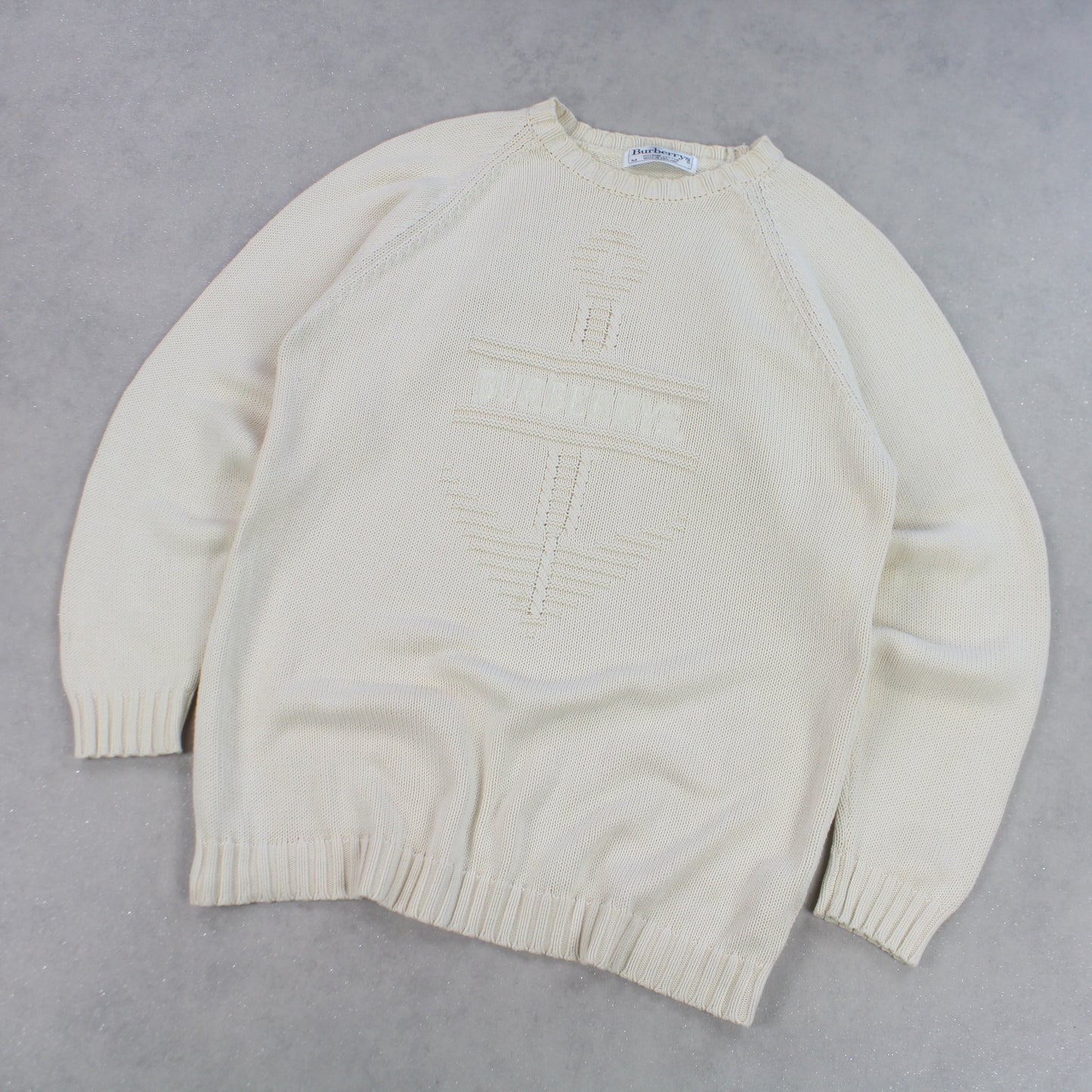 RARE 90s Burberry Heavy Knit Jumper Cream - (M)