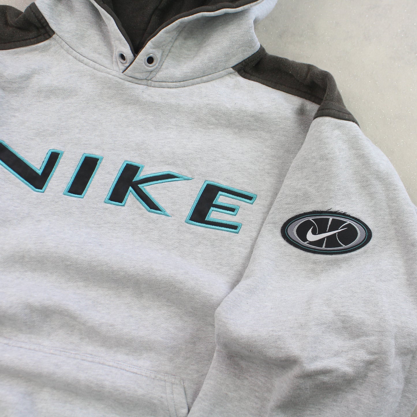RARE Vintage 1990s Nike Spell Out Hoodie Grey - (M)