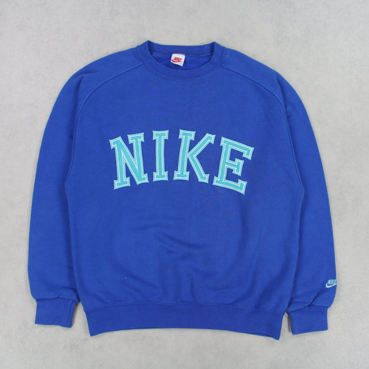 VERY RARE 1990s Nike Spell Out Sweatshirt Blue - (S)