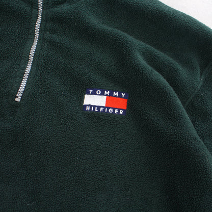 RARE 1990s Tommy Hilfiger 1/4 Zip Fleece Green - (XL)