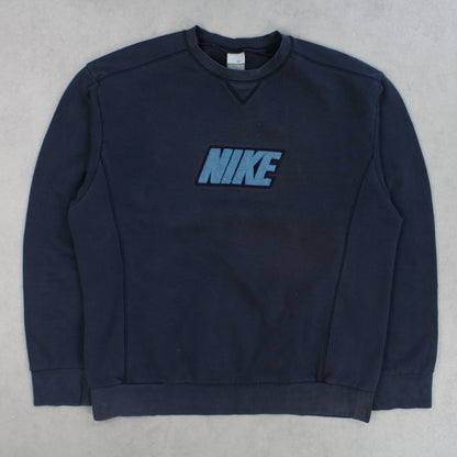 RARE Vintage 00s Nike Spell Out Sweatshirt Navy - (L)