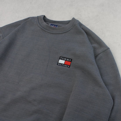 SUPER RARE Vintage 1990s Tommy Hilfiger Sweatshirt Grey - (L)