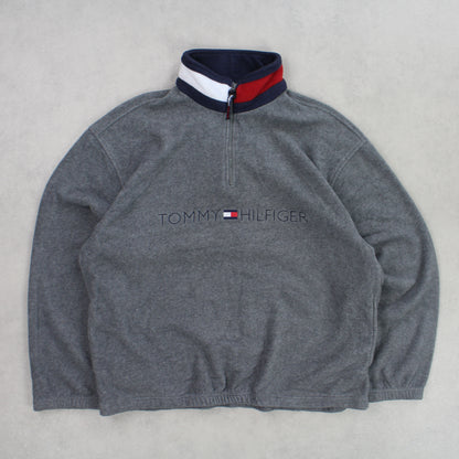 RARE 1990s Tommy Hilfiger 1/4 Zip Fleece Grey - (XL)