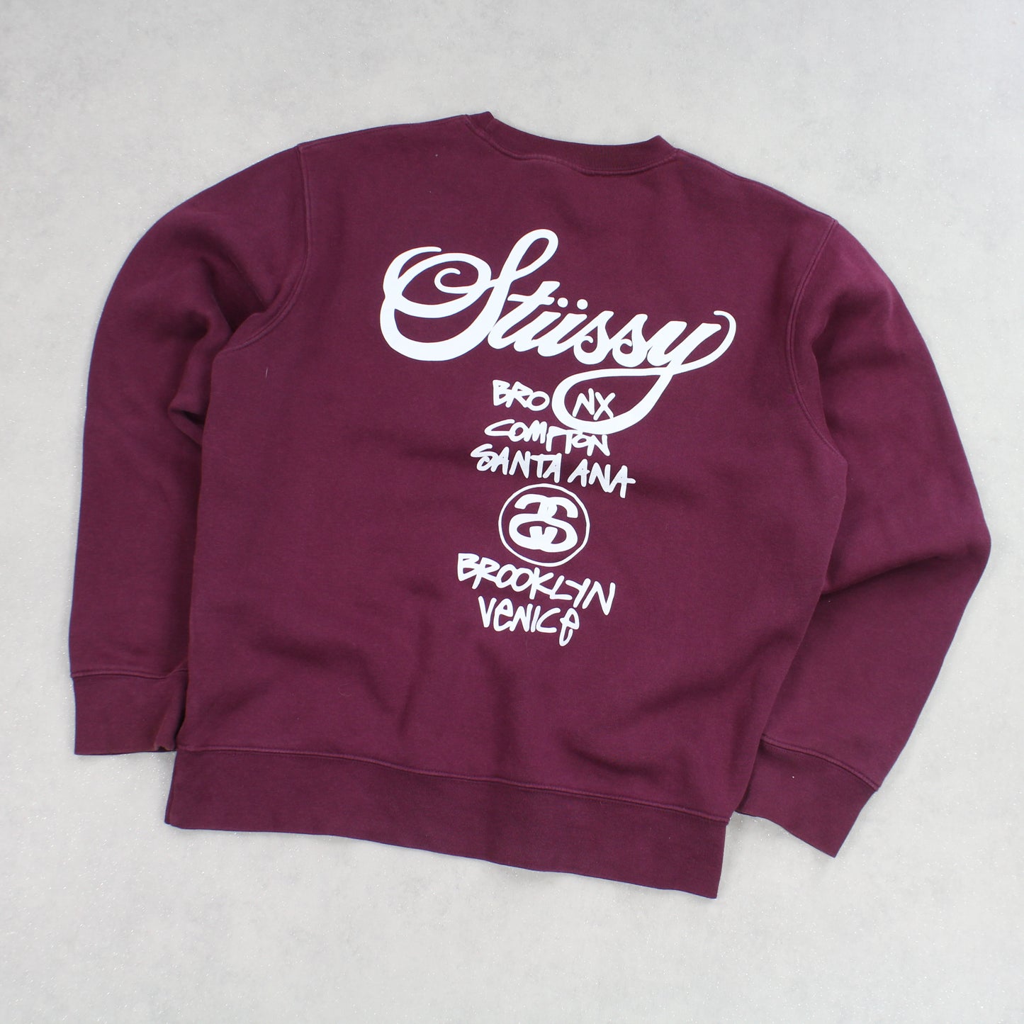 Burgundy Stüssy Spell Out Sweatshirt - (S)