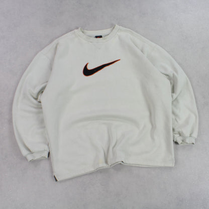 RARE 90s Nike Swoosh Sweatshirt Cream - (XL)