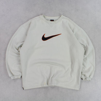 RARE 90s Nike Swoosh Sweatshirt Cream - (XL)