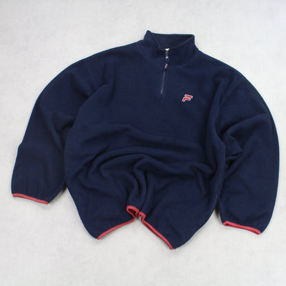 Vintage 1990s Fila 1/4 Zip Fleece Navy - (XXL)