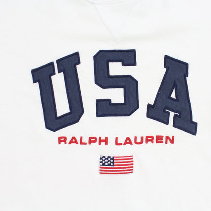 RARE Vintage 1990s Ralph Lauren USA Sweatshirt White - (S)