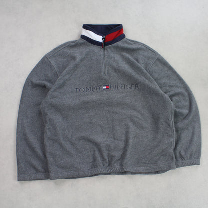 RARE 1990s Tommy Hilfiger 1/4 Zip Fleece Grey - (XL)