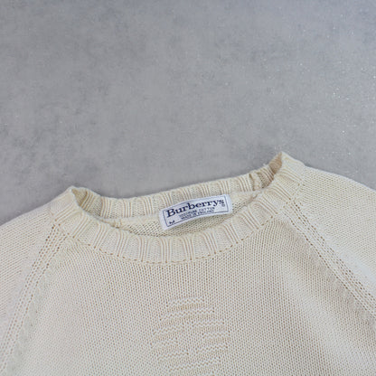 RARE 90s Burberry Heavy Knit Jumper Cream - (M)