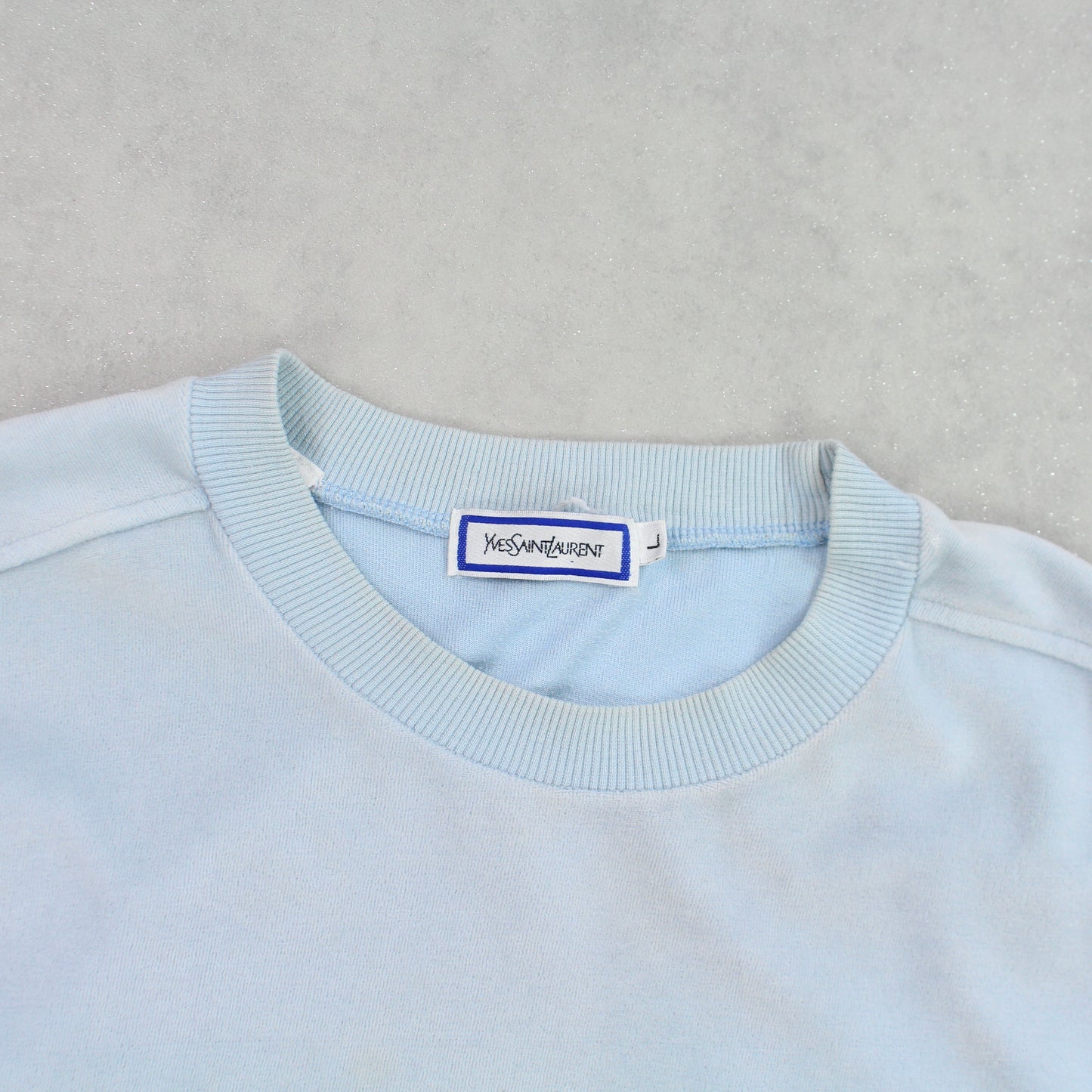 SUPER RARE Vintage YSL Velour Sweatshirt Blue - (L)