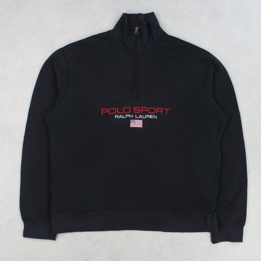 SUPER RARE Vintage 1990s Polo Sport 1/4 Zip Black - (M)