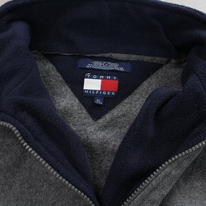 RARE 1990s Tommy Hilfiger 1/4 Zip Fleece Grey - (XL)