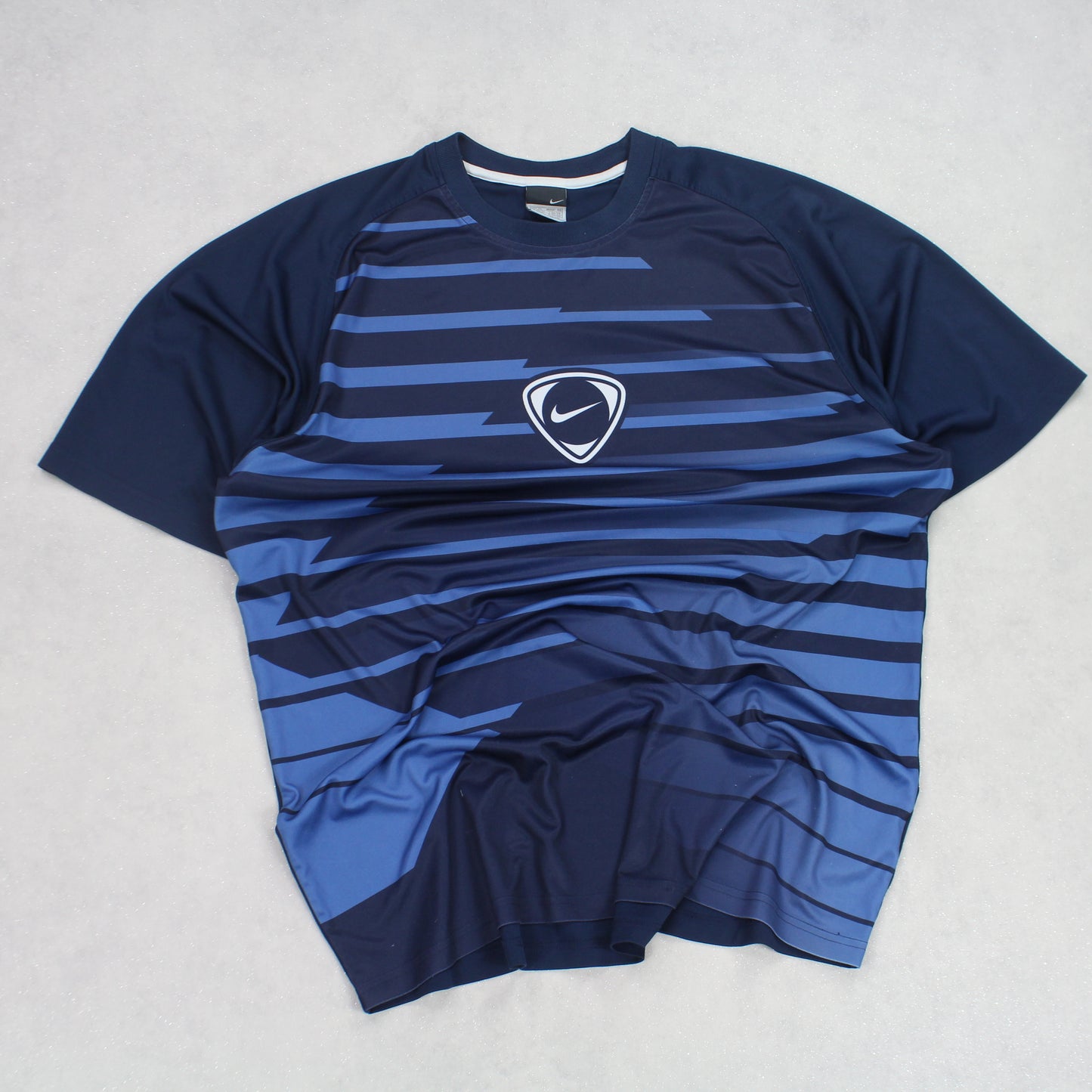 Vintage 00s Striped Nike T-Shirt Blue - (L)