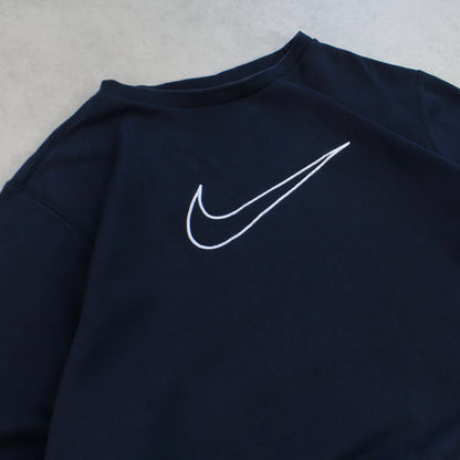 RARE 00s Nike Swoosh Sweatshirt Navy - (L)
