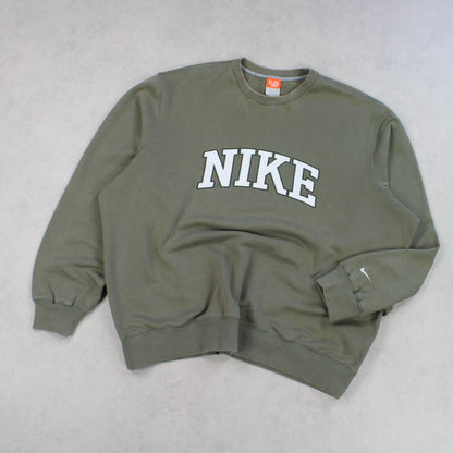 SUPER RARE Vintage 00s Nike Spell Out Sweatshirt Green - (XL)