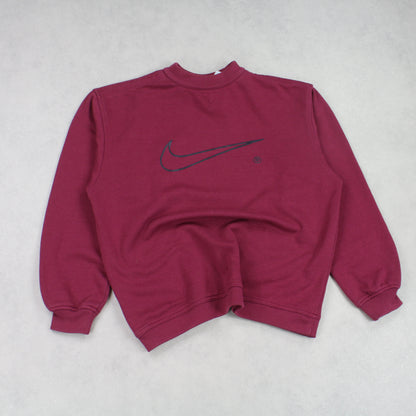 SUPER RARE Vintage 1990s Nike Swoosh Sweatshirt Burgundy - (S)