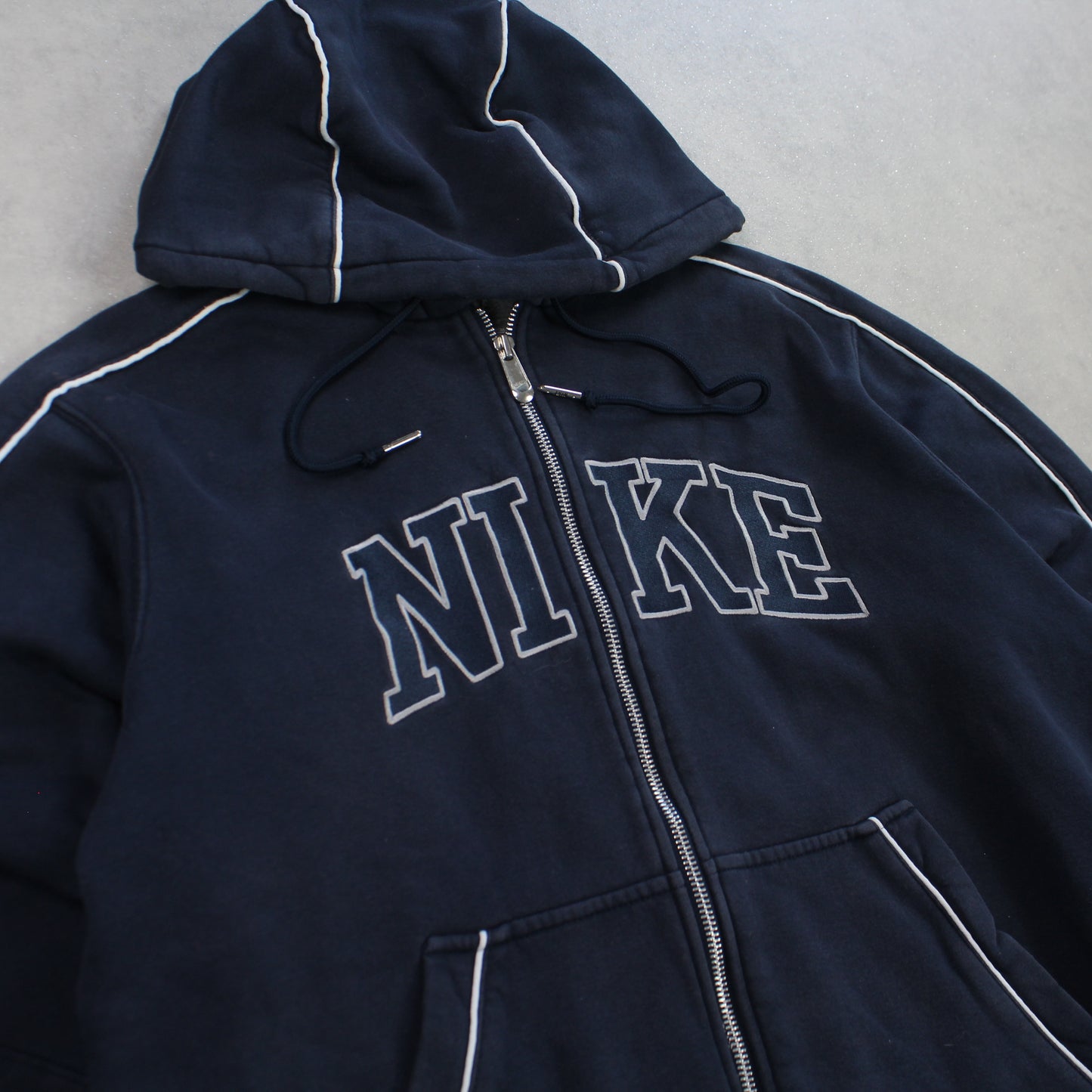 SUPER RARE Vintage 00s Nike Spell Out Zip Hoodie Navy - (S)