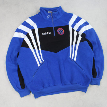 SUPER RARE Vintage 1990s Adidas Club Brugge 1/4 Zip Fleece Blue - (XL)