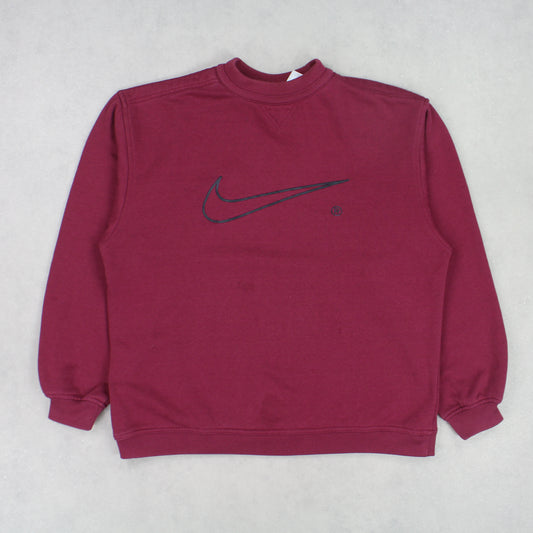 SUPER RARE Vintage 1990s Nike Swoosh Sweatshirt Burgundy - (S)