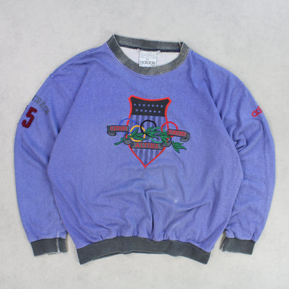 SUPER RARE 1 Of 1 1980s Adidas Olympic Sweatshirt Purple - (M)