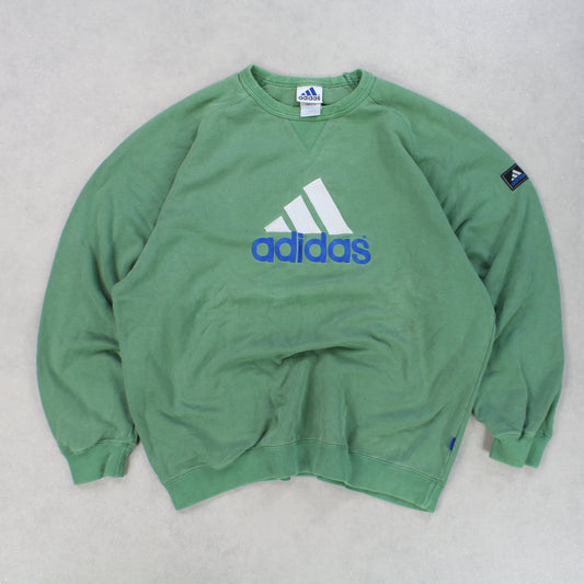 RARE 90s Adidas Sweatshirt Green - (XL)