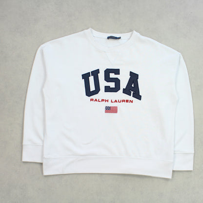 RARE Vintage 1990s Ralph Lauren USA Sweatshirt White - (S)