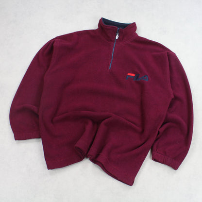 Vintage 1990s Fila 1/4 Zip Fleece Burgundy - (L)