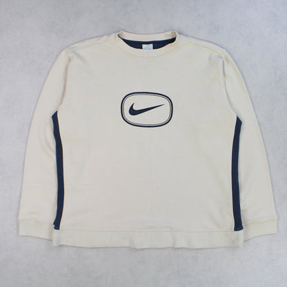 SUPER RARE Vintage 00s Nike Swoosh Sweatshirt Cream - (L)