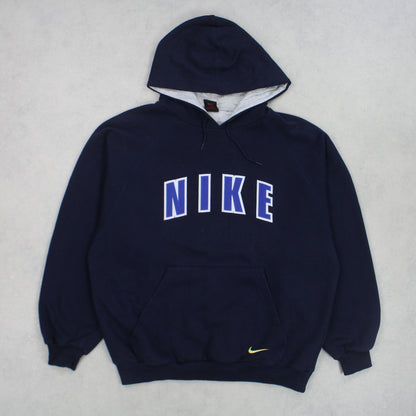 SUPER RARE Vintage 1990s Nike Spell Out Hoodie Navy - (M)