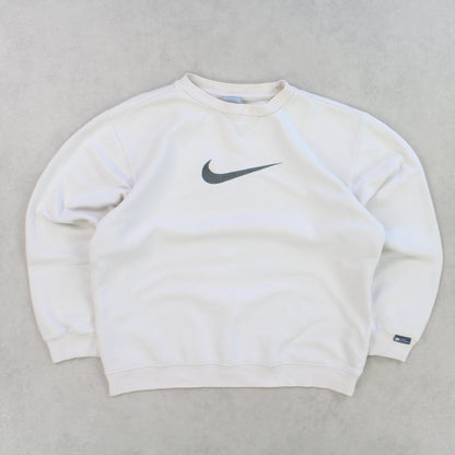 RARE 00s Nike Swoosh Sweatshirt Cream - (XS)