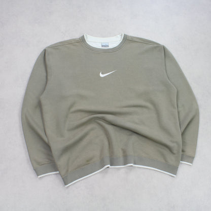 SUPER RARE Vintage 00s Nike Swoosh Sweatshirt Khaki - (XL)