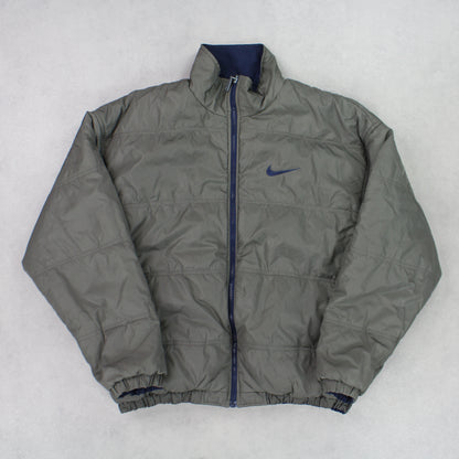 SUPER RARE 1990s Vintage Nike Reversible Padded Jacket Navy/Grey - (M)