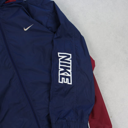 RARE 90s Nike Hooded Track Jacket Burgundy - (XL)