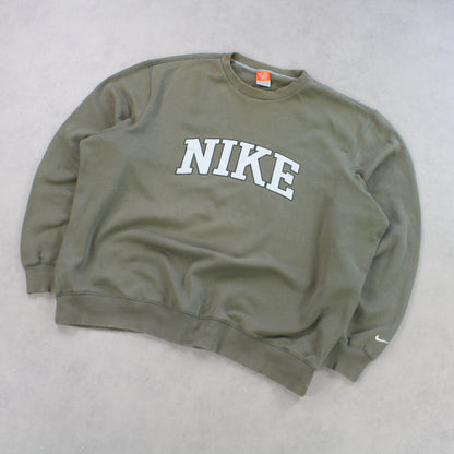 RARE 00s Nike Spell Out Sweatshirt Green - (XL)