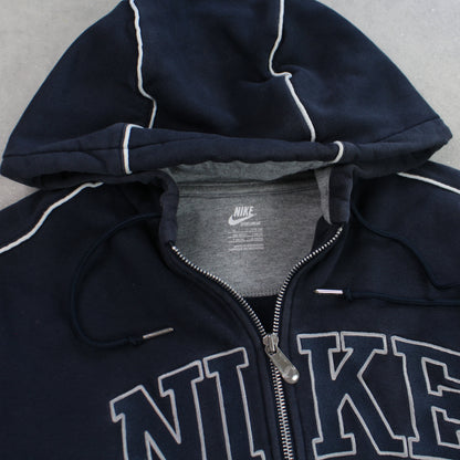 SUPER RARE Vintage 00s Nike Spell Out Zip Hoodie Navy - (S)