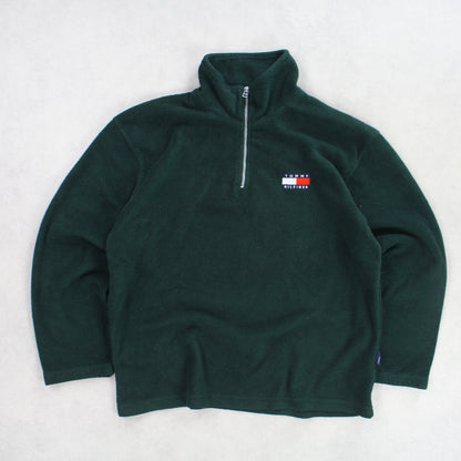 RARE 1990s Tommy Hilfiger 1/4 Zip Fleece Green - (XL)