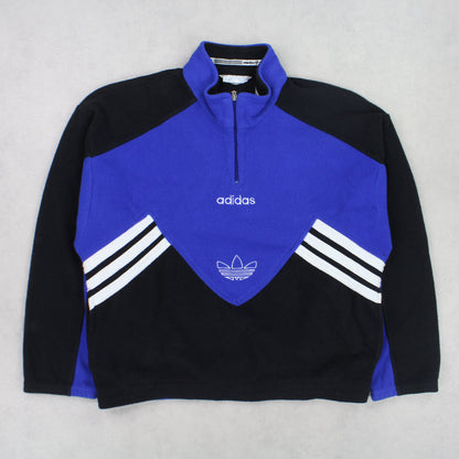 SUPER RARE Vintage 1990s Adidas 1/4 Zip Fleece Blue - (L)