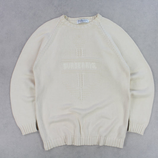 RARE 90s Burberry Heavy Knit Jumper Cream - (M)