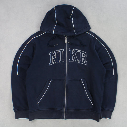 SUPER RARE Vintage 00s Nike Spell Out Zip Hoodie Navy - (S)