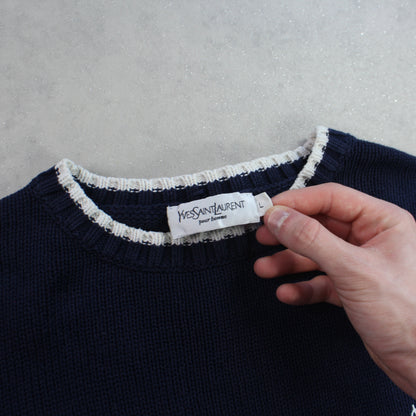 RARE 00s YSL Heavy Knit Jumper Navy - (L)