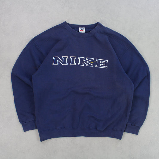 SUPER RARE 90s Nike Sweatshirt Navy - (M)