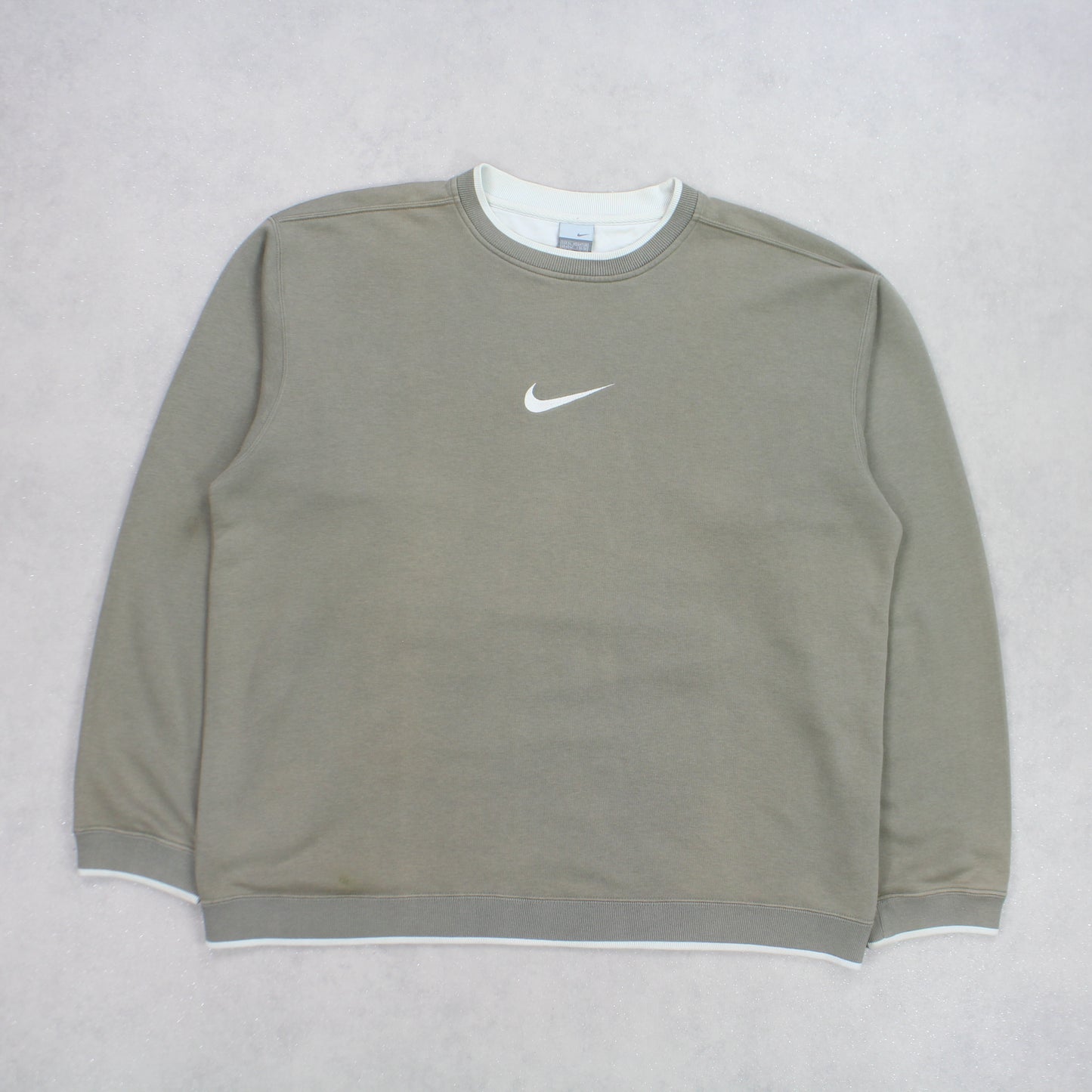 SUPER RARE Vintage 00s Nike Swoosh Sweatshirt Khaki - (XL)