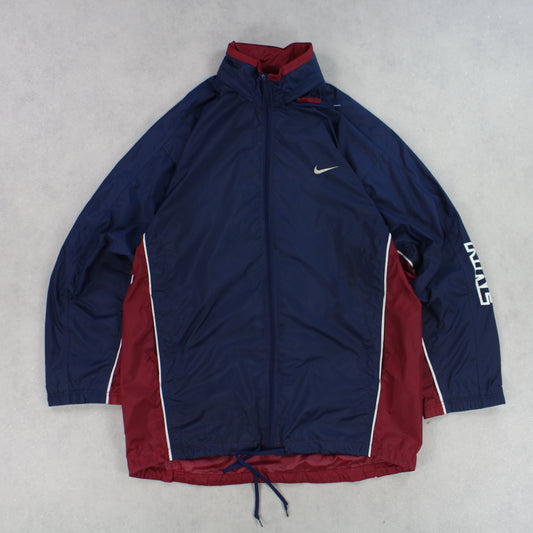 RARE 90s Nike Hooded Track Jacket Burgundy - (XL)