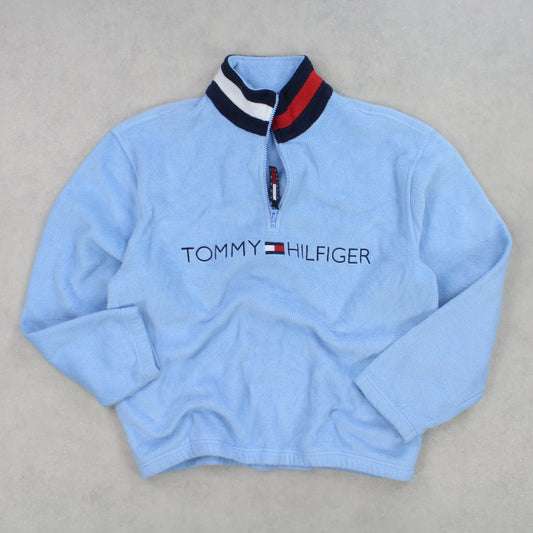 SUPER RARE Vintage 1990s Tommy Hilfiger 1/4 Zip Fleece Blue - (M)