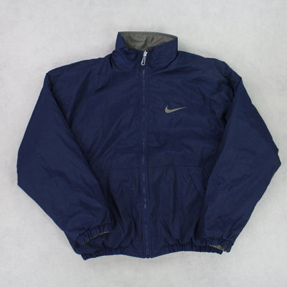 SUPER RARE 1990s Vintage Nike Reversible Padded Jacket Navy/Grey - (M)